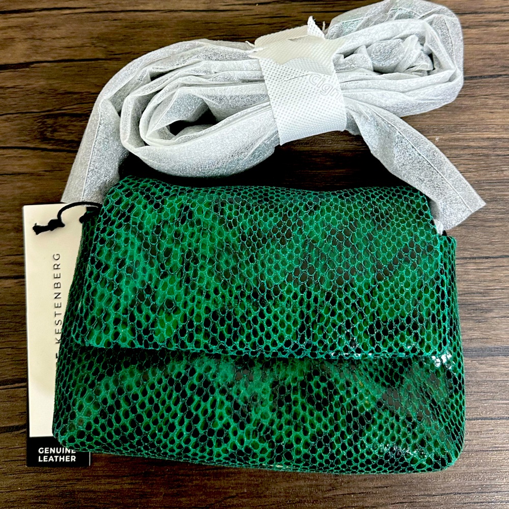 NWT Aimee Kestenberg Emerald Green Snakeskin leather mini-crossbody
